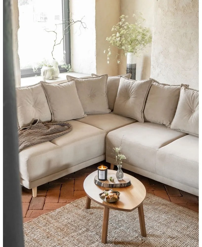 Colțar bej extensibil cu tapițerie din catifea reiată (colț stânga) Lazy Lukka – Miuform