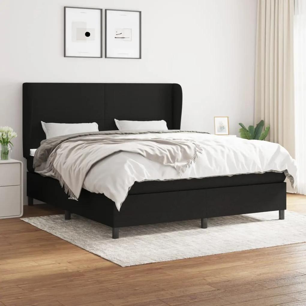 Pat box spring cu saltea, negru, 160x200 cm, textil Negru, 160 x 200 cm, Design simplu