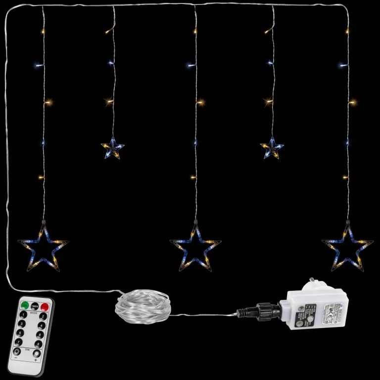 Perdea de Crăciun - 5 stele, 61 LED, alb cald/rece+controler
