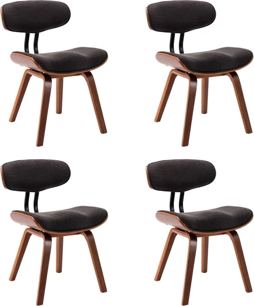 vidaXL Scaune de bucătărie, 4 buc, gri, lemn curbat și material textil