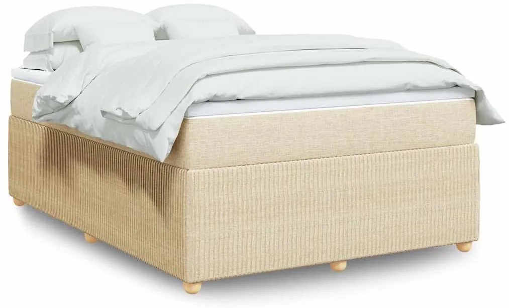 vidaXL Pat box spring cu saltea, crem, 140x200 cm, textil