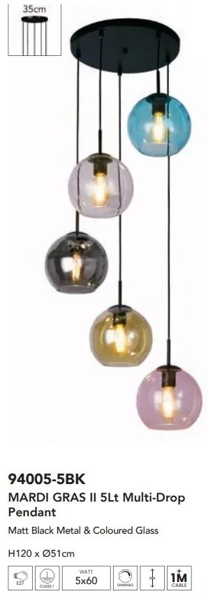 Lustra moderna cu 5 pendule colorate Mardi Gras II