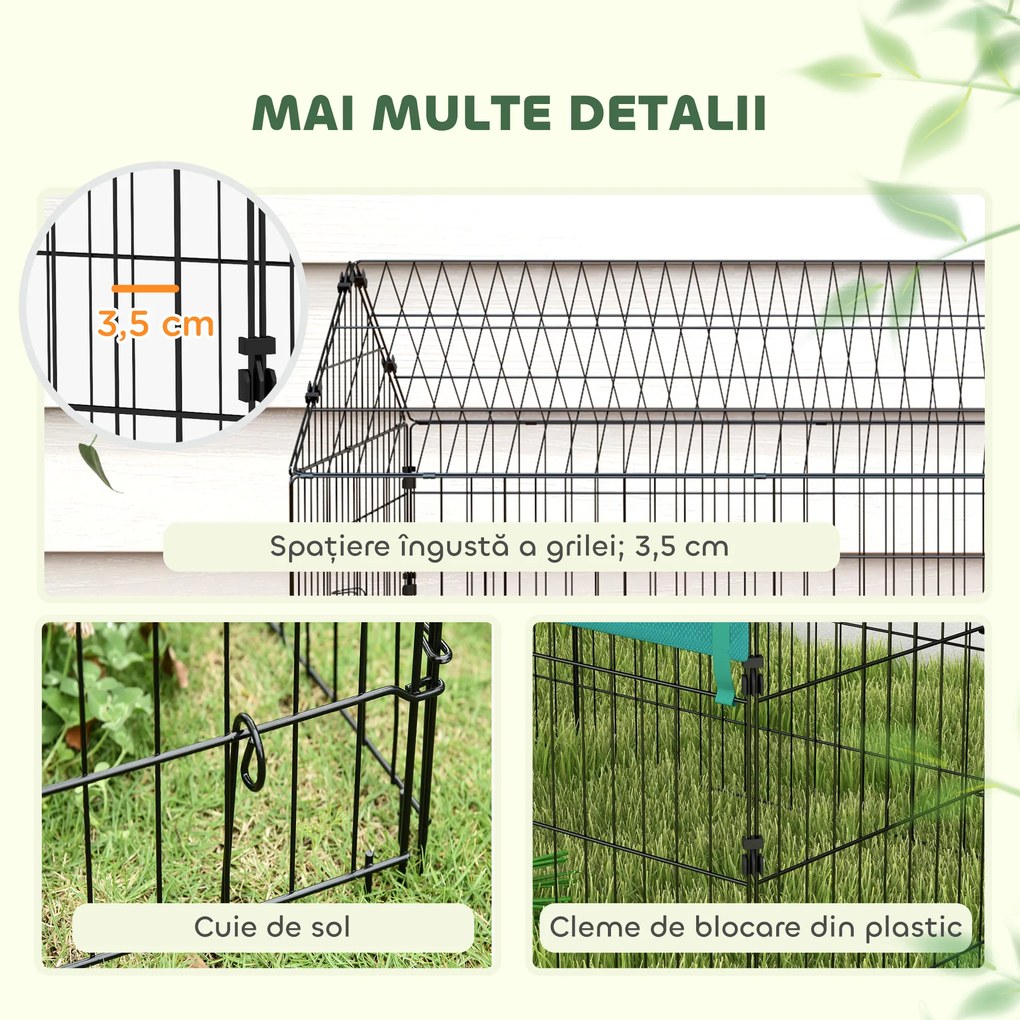 PawHut Cușcă pentru Iepuri și Găini de Exterior și Interior cu Protecție Solară și Grilaj Metalic, Coteț Recint pentru Animale Mici, Găini, 185x75x75 cm, Verde | Aosom Romania
