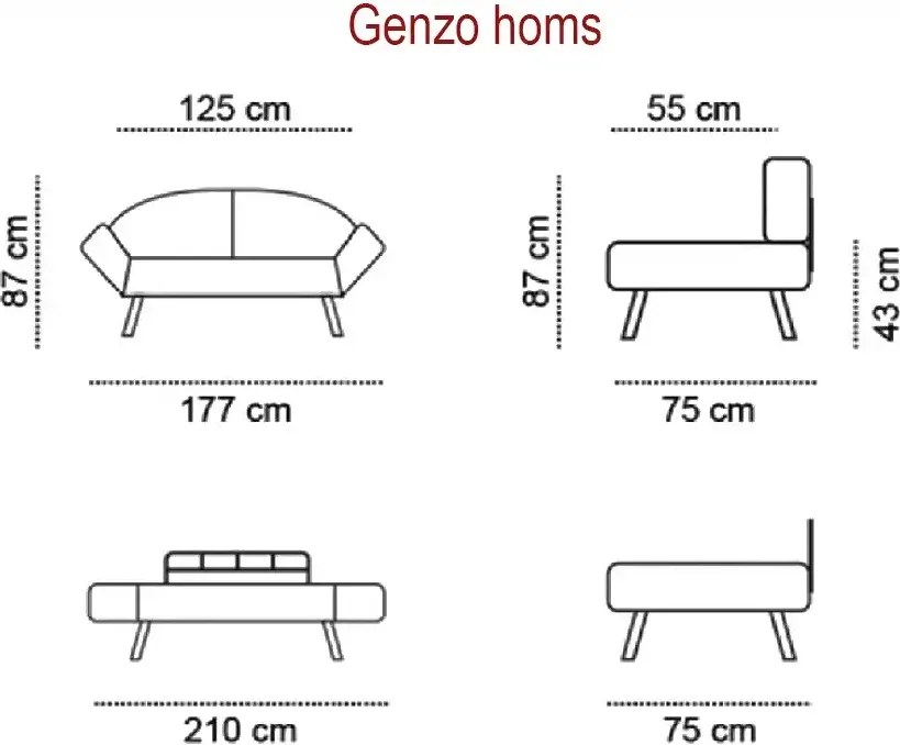 Canapea extensibila 2 locuri living 205X80 cm – stofa &amp; metal, gri – Genzo