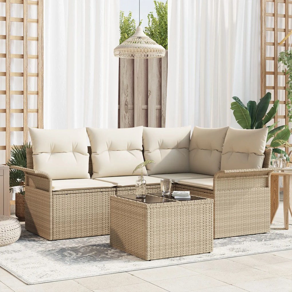 vidaXL Set de canapea 5 piese cu perne Brown Poly Rattan