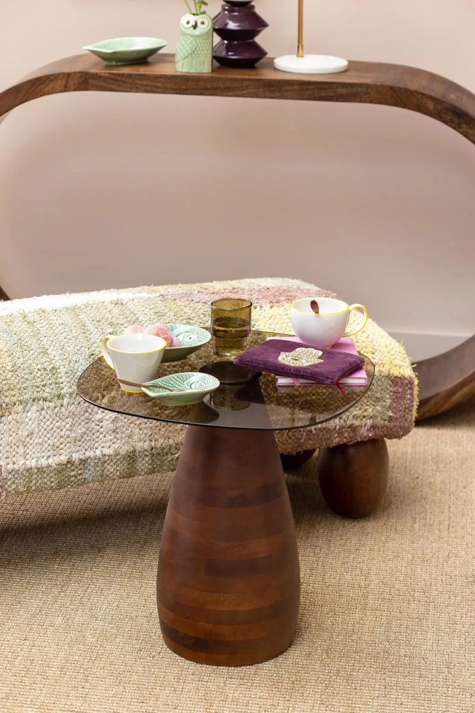 Masuta de cafea din lemn de mango si blat de sticla, "Ganache" (50 x 50 cm)