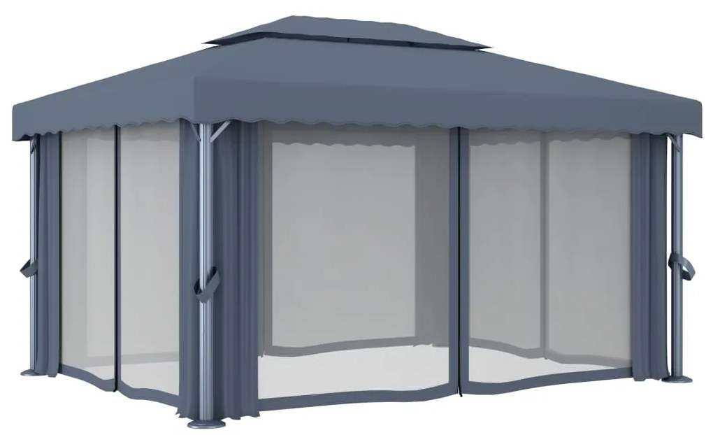 Pavilion cu perdea, antracit, 4 x 3 m, aluminiu Antracit, 4 x 3 m