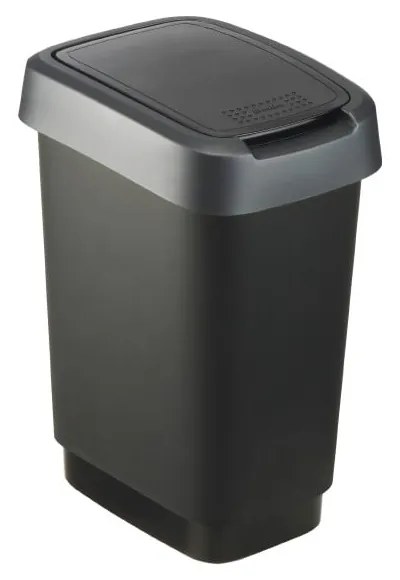 Coș de gunoi din plastic reciclat, argintiu-negru 10 l Twist - Rotho