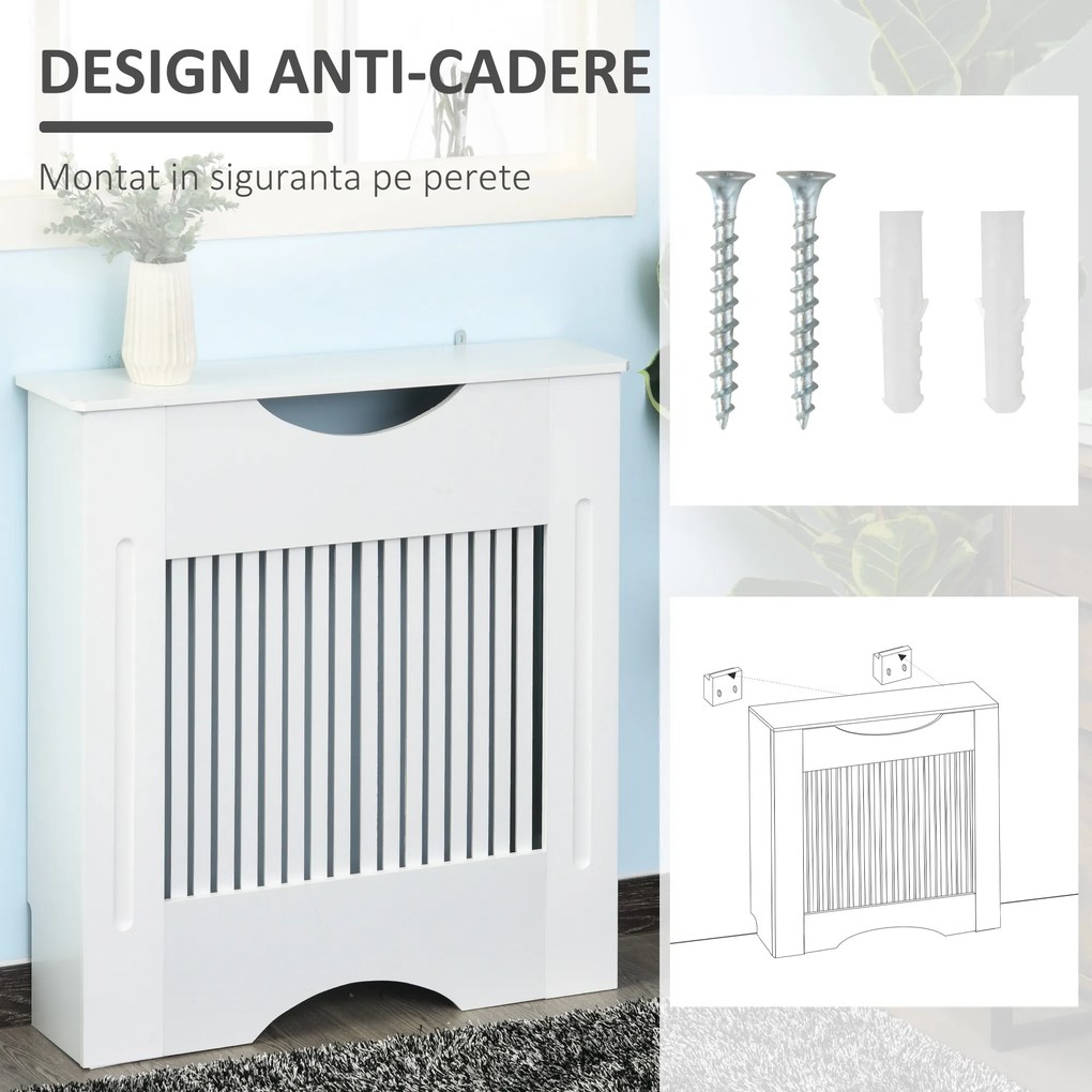 HOMCOM Capac Radiator MDF Alb cu Blat Design Sigur Anti-Inclinare 78x19x82 cm pentru Living si Dormitor | Aosom Romania