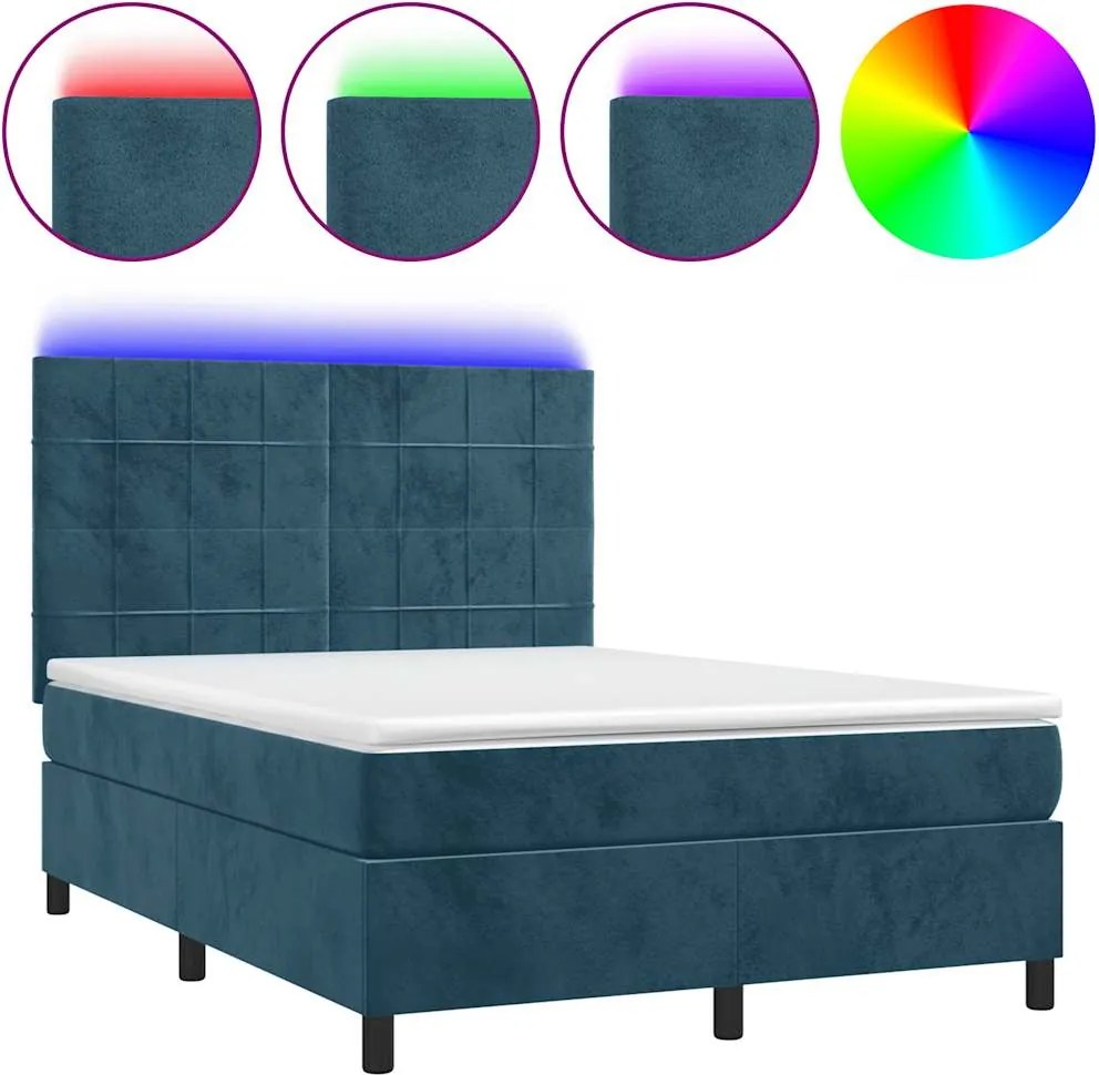 vidaXL Pat cu arcuri, saltea și LED, gri închis, 140x200 cm, catifea