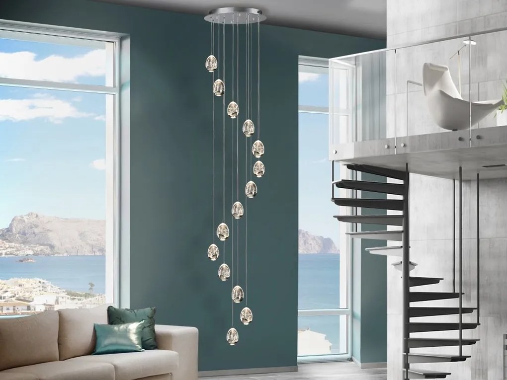 LUSTRA LED CU 14 PENDULE LED cu telecomanda ROCIO, crom