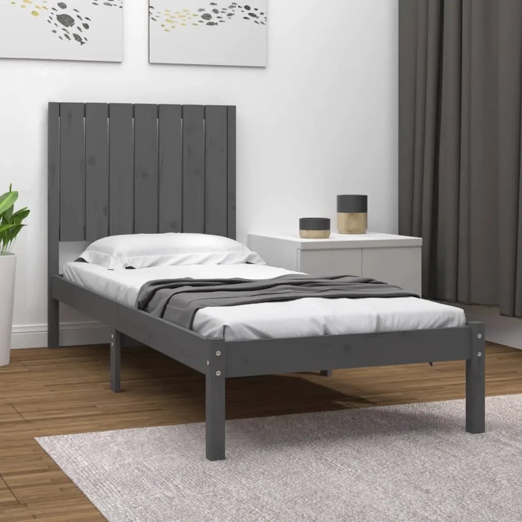 3104375 vidaXL Cadru de pat mic single, gri, 75x190 cm, lemn masiv