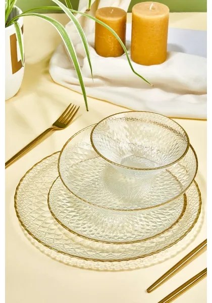 Set de masă, 24 piese, sticlă transparentă/auriu