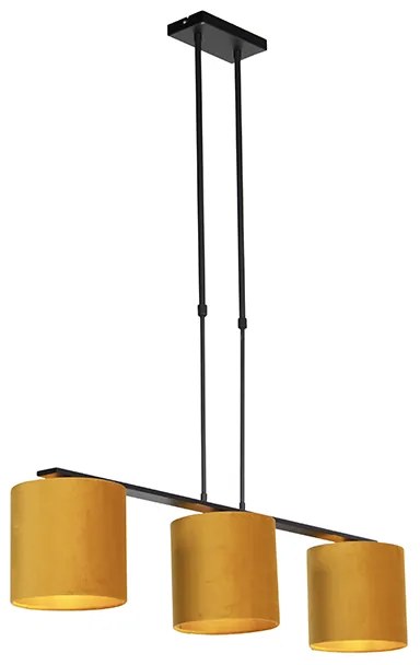 Lampă suspendată cu abajururi din catifea galben cu auriu 20cm - Combi 3 Deluxe