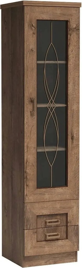 Vitrina TEDY tip T10, stejar lefkas, PAL melaminat/sticla, 46x44x191 c