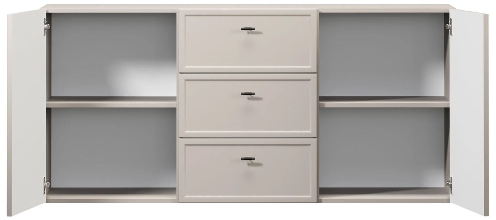 Comodă suspendată Lorini 150 cm cu sertare - cașmir / mânere negre T-bar