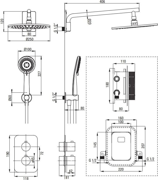 Set de duș cu baterie termostatata BXYZDEBT Finisaj: titan