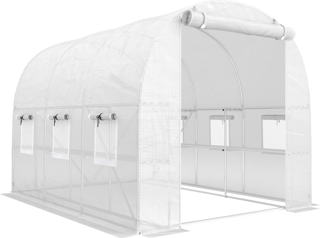 Outsunny Seră aprox. 2,7 x 2 x 2 m cu rafturi, ușă rulabilă cu fermoar, 6 ferestre cu plasă, tije de susținere | Aosom Romania
