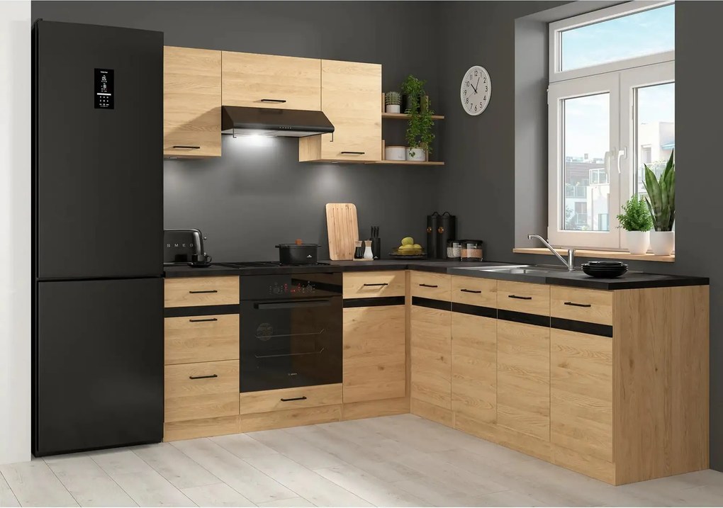 Set bucatarie JUNONA LINE, stejar, PAL, 200x220 cm, stanga, cu blat ne