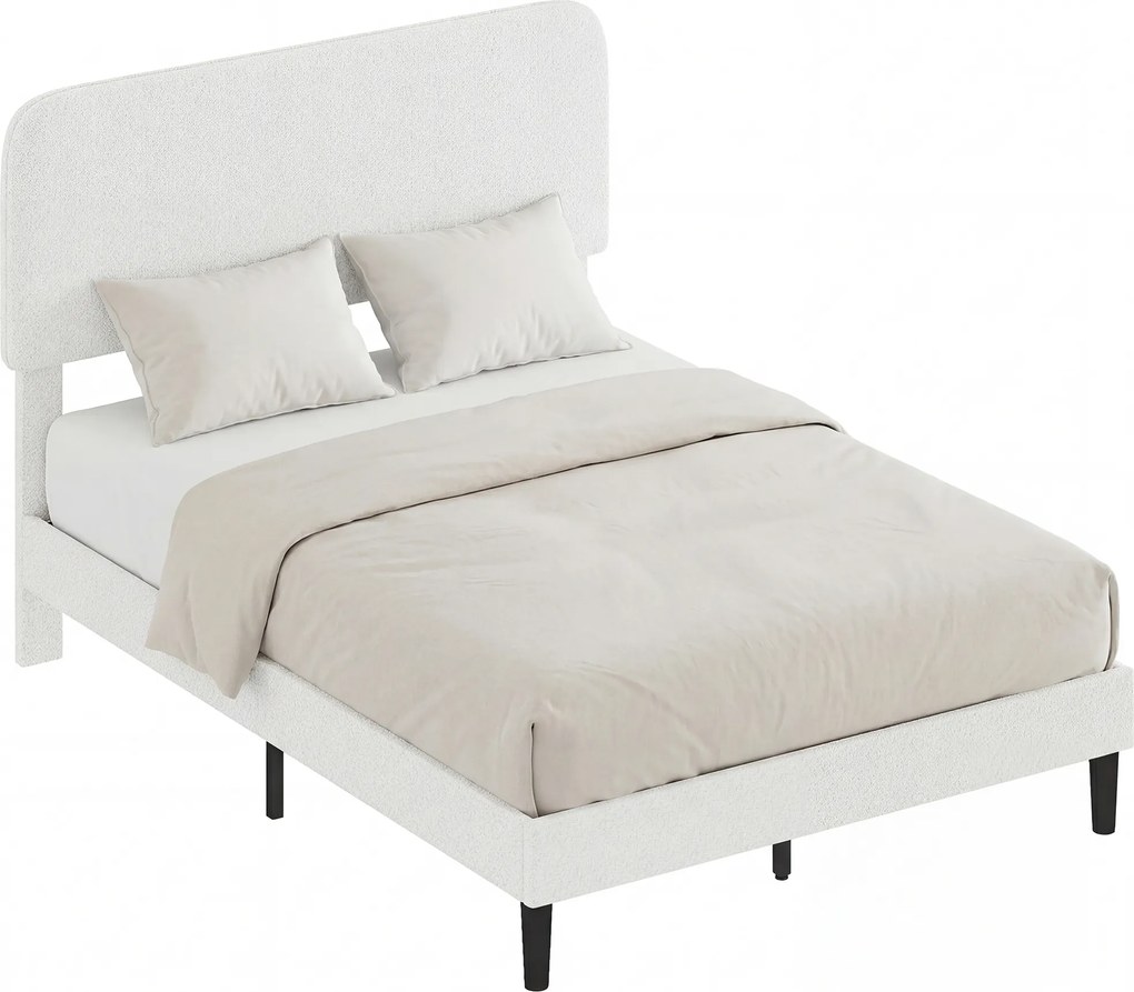 HOMCOM Cadru de pat dublu cu tăblie reglabilă pe înălțime tapițat cu blăniță sherpa șipci de susținere alb | Aosom Romania