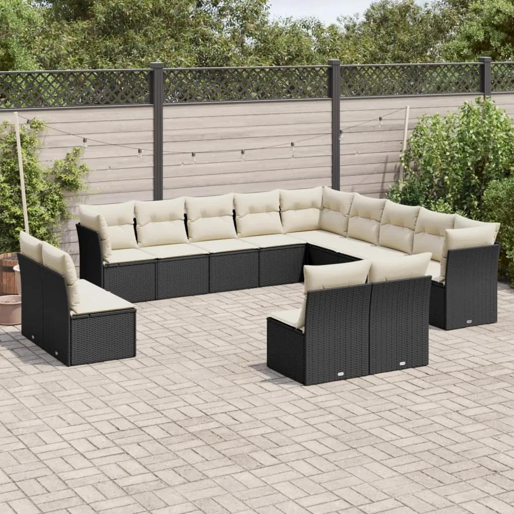 3250325 vidaXL Set mobilier de grădină cu perne, 13 piese, negru, poliratan
