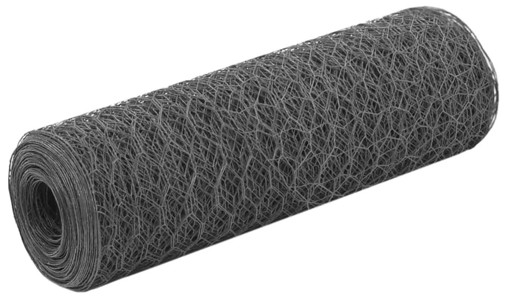 vidaXL Plasă de sârmă găini, gri, 25 x 0,5 m, oțel cu înveliș PVC