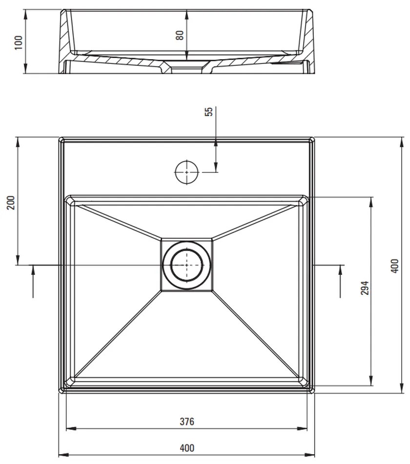 Lavoar pe blat compozit antracit Deante Correo, patrat, 40 cm Antracit mat