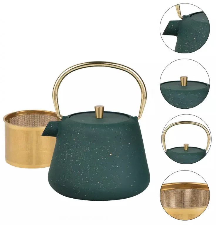 Ceainic din fonta cu infuzor Kinghoff KH 1933, 1 l, Interior emailat, Inducție, Verde