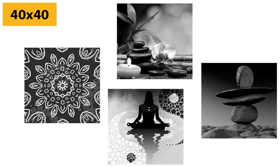 Set tablouri armonie Feng Shui în design alb-negru