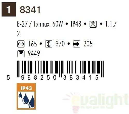 Aplica de perete exterior IP43, down light, negru Milano 8341 RX