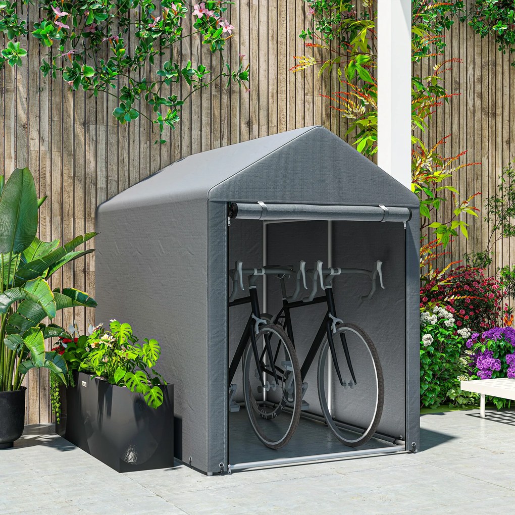 Outsunny Magazie pentru Scule cu Protecție UV și Intrare cu Fermoar, Cort de Garaj, 120x179x165 cm, Gri Închis | Aosom Romania