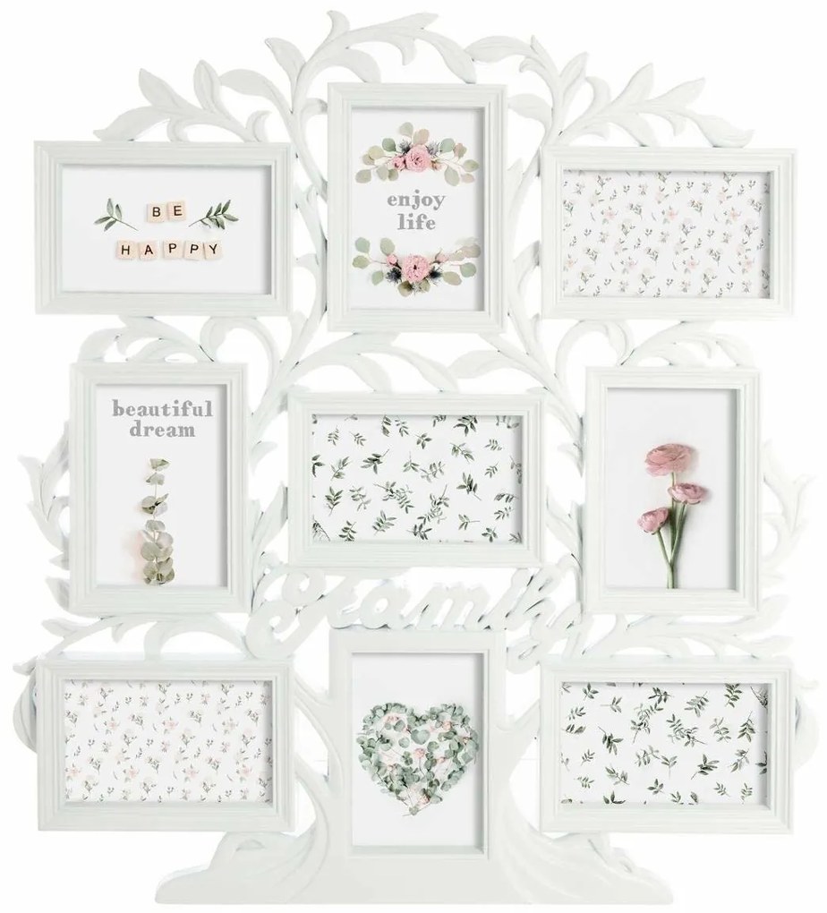 Cadru foto în formă de copac pentru 9 fotografii, Alb, 60x53x1,8 cm, Atmosphera