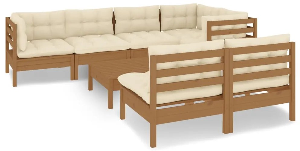 3096451 vidaXL Set mobilier grădină cu perne, 8 piese, maro miere, lemn de pin