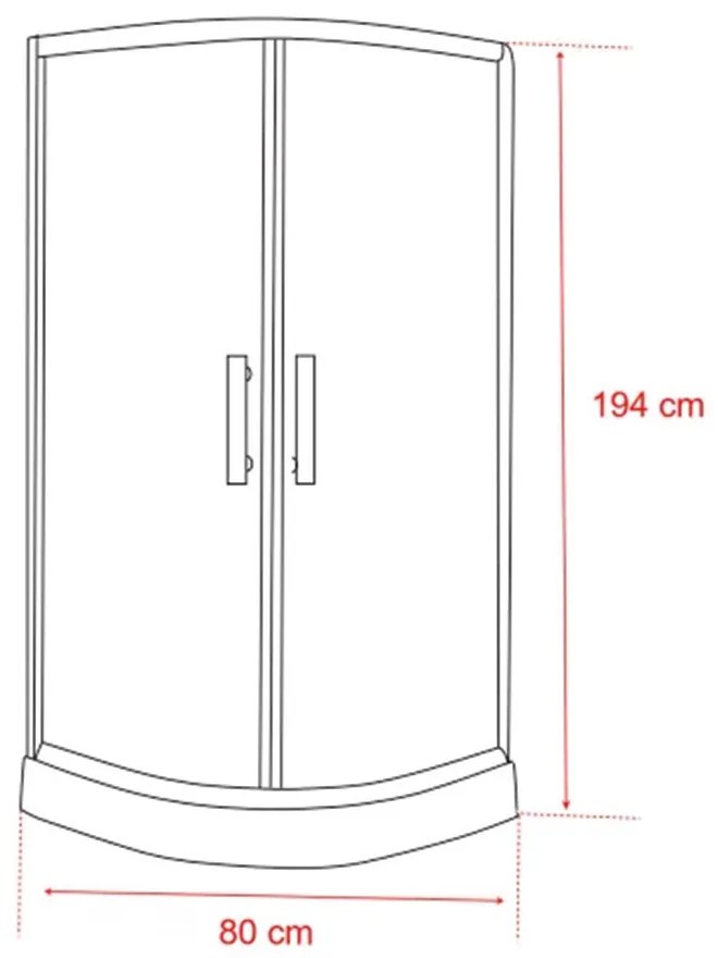 Cabină de duș curbată Spirit Clear 80x80x194 cm cu cădiță de duș din acril armat, neagră