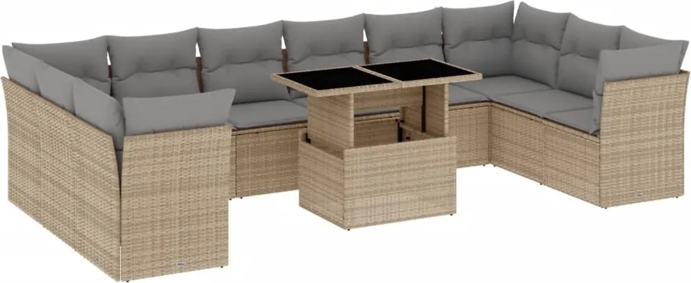 vidaXL Set canapele de grădină cu perne, 11 piese, bej, poliratan