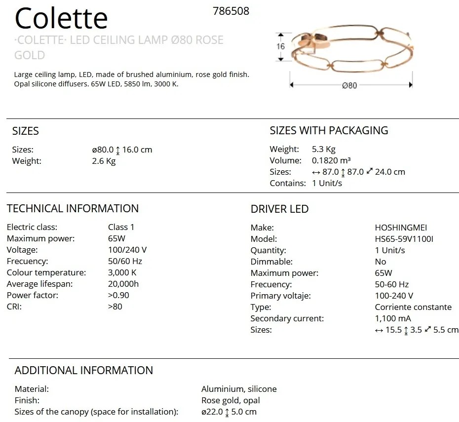 Lustra LED aplicata design ultra-modern 80cm Colette auriu roze