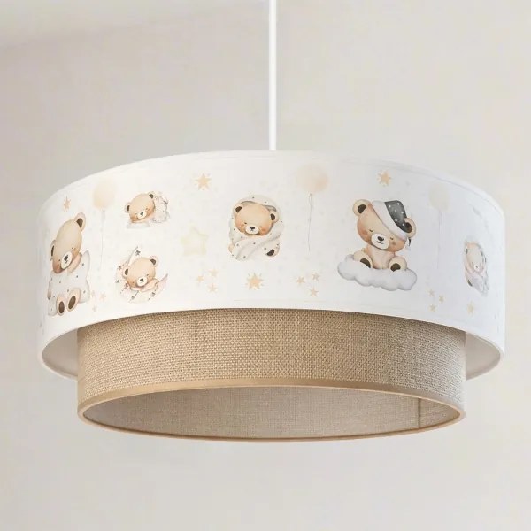 Brilagi - Lustră LED pentru copii pe cablu BOBO, 1x E27/60W/230V, Ø 40 cm, alb/bej/ursuleț