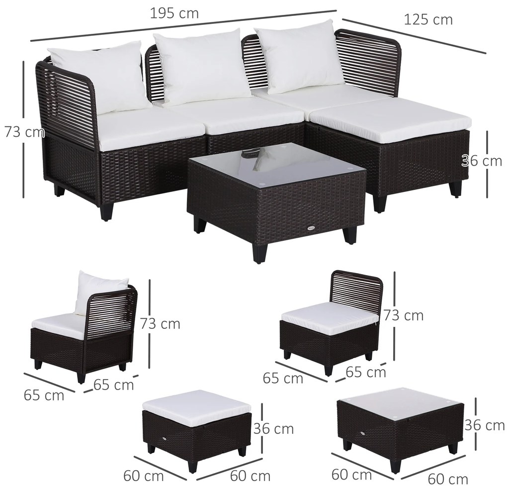 Outsunny Set Mobilier Gradina pentru Exterior cu 5 piese Canapea Masuta Pouf din Ratan Sintetic  65x65x73cm Culoare Maro| Aosom.ro | Aosom Romania