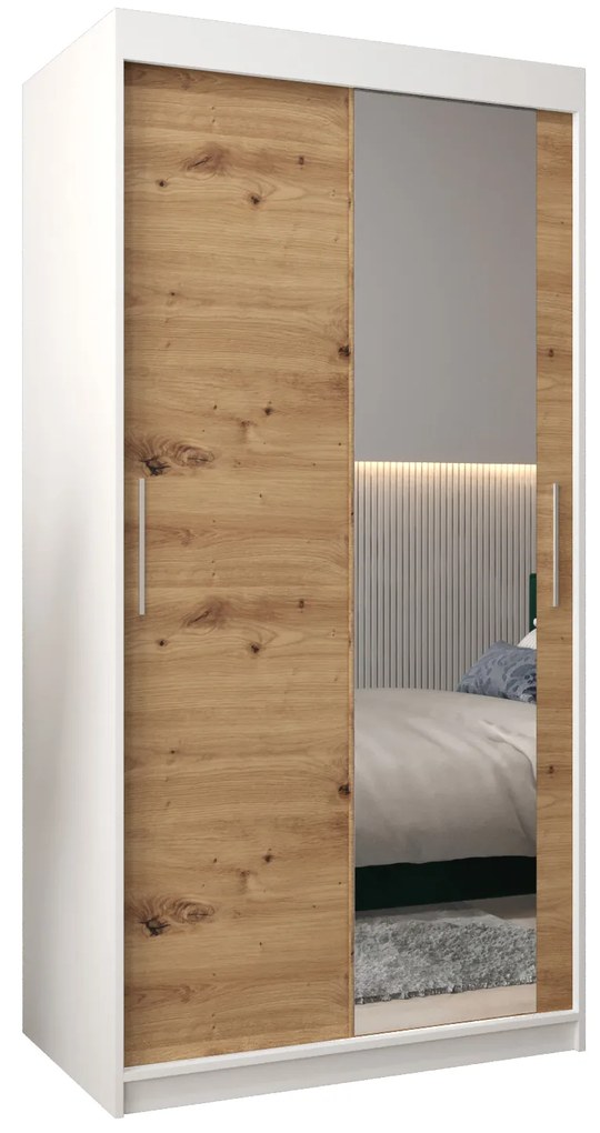 Dulap de haine 100 cm Toki 2 (alb mat + stejar artisan). 1064959