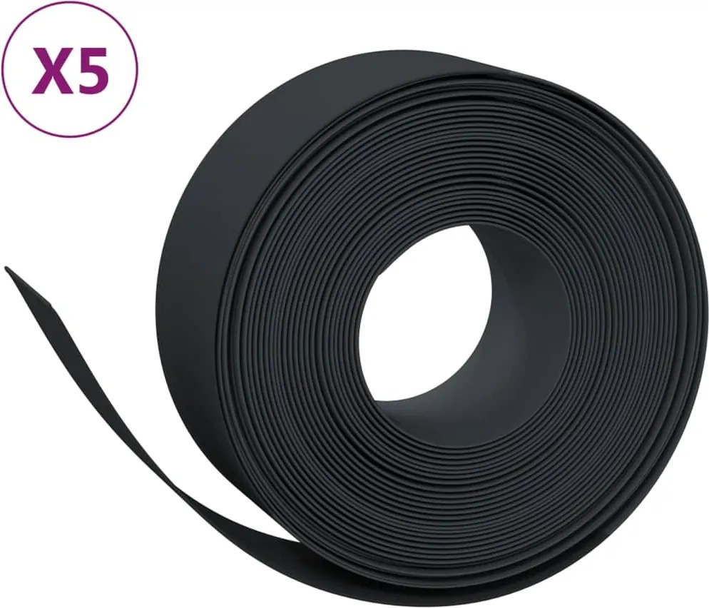 vidaXL Borduri de grădină, 5 buc, negru, 10 m 20 cm, polietilenă