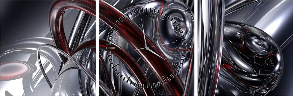 Tabloul cu abstracție în gri (cu ceas) (90x30 cm)