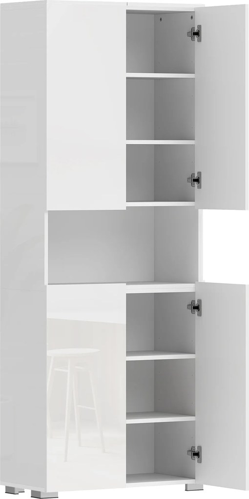 HOMCOM Bufet înalt pentru bucătărie, dulap de bucătărie, 4 uși cu închidere lină și rafturi reglabile, 68x34x180cm, alb lucios | Aosom Romania