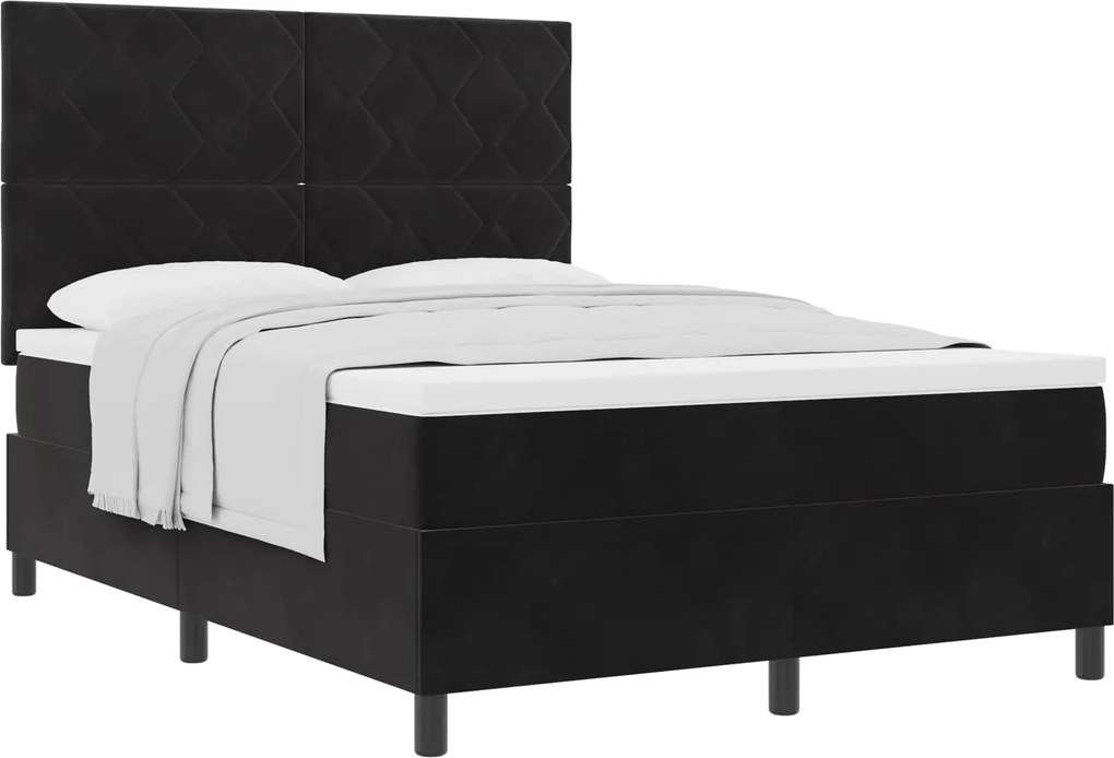 vidaXL Pat cu arcuri cu saltea cu headboard Negru 140 x 200 cm Catifea