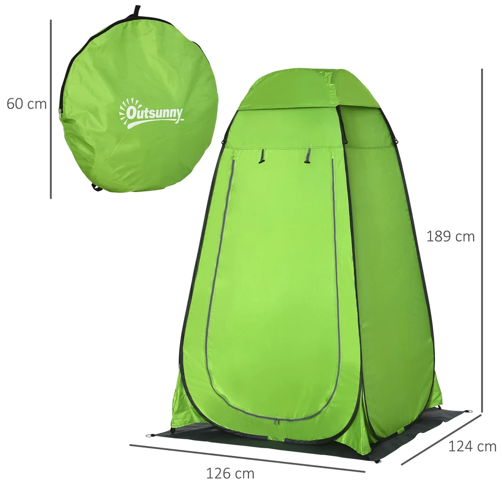 Cort de Dus Outsunny pentru Exterior cu Usa cu Fermoar, Geanta pentru Transport, 126x124x189cm, Verde | Aosom Romania
