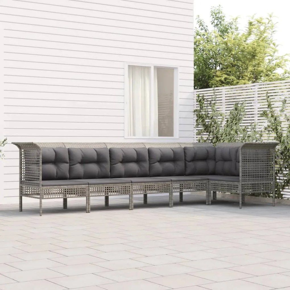 vidaXL Set mobilier de grădină cu perne, 6 piese, gri, poliratan