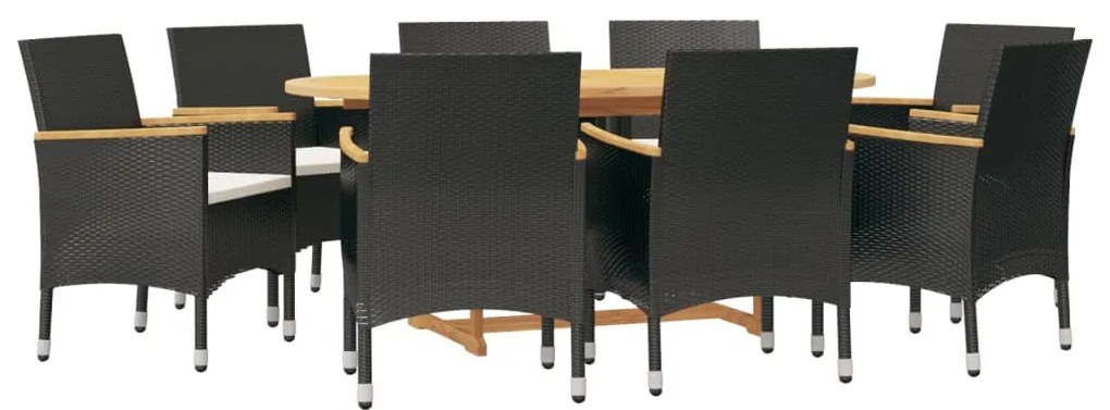 Set mobilier de gradina cu perne, negru, 9 piese Negru, 9