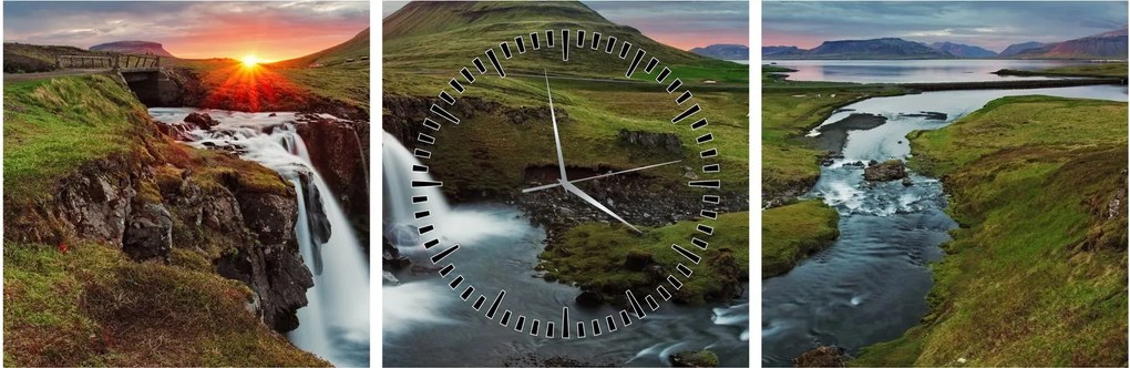 Tablou - Kirkjufell la apus (cu ceas) (90x30 cm)