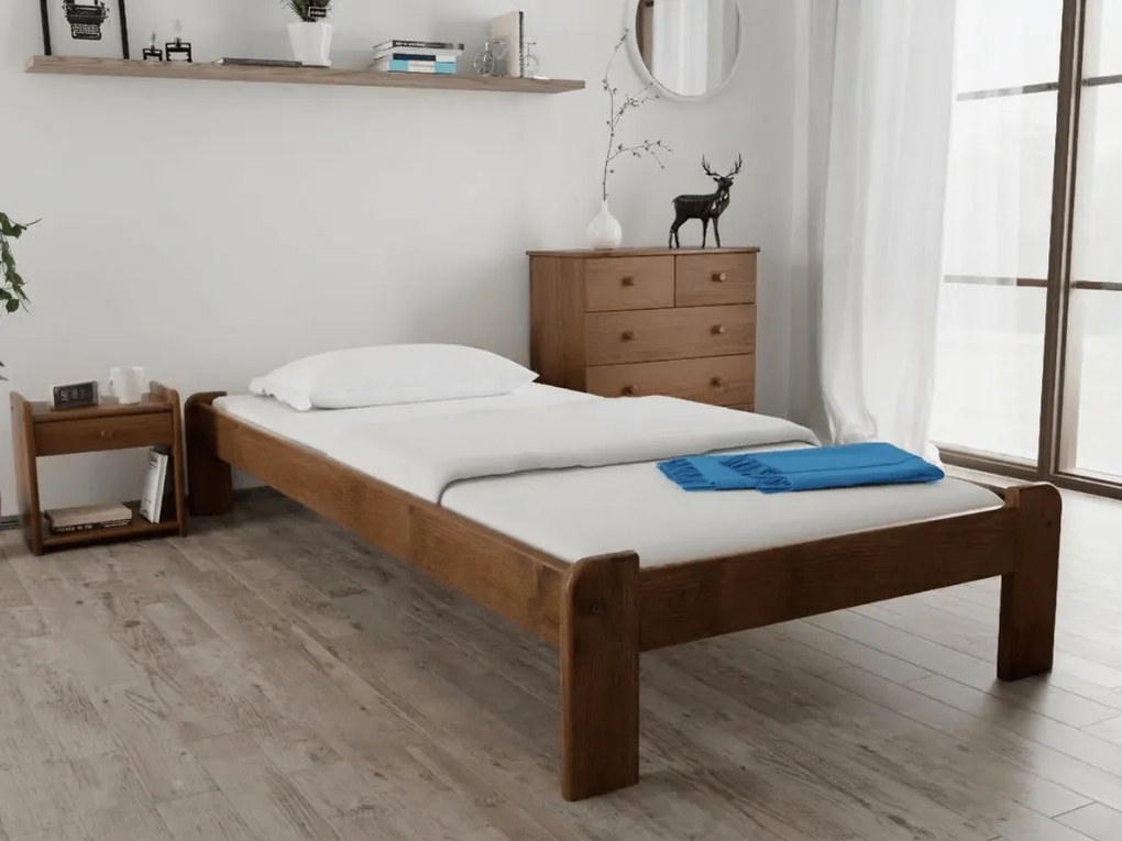 Pat de o persoana ADA 80x200 cm stejar Saltele: Cu saltele Coco Maxi 20 cm, Somiera pat: Cu lamele drepte