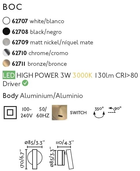 Aplica moderna cu reader LED design minimalist BOC bronz