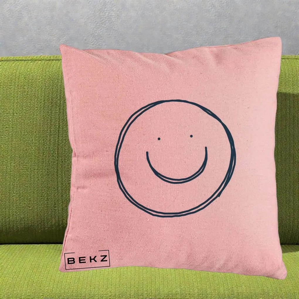 Perna Decorativa Smile Desen Minimalist, 40x40 cm, Roz, Husa Detasabila, Perna Inclusa, BEKZ®